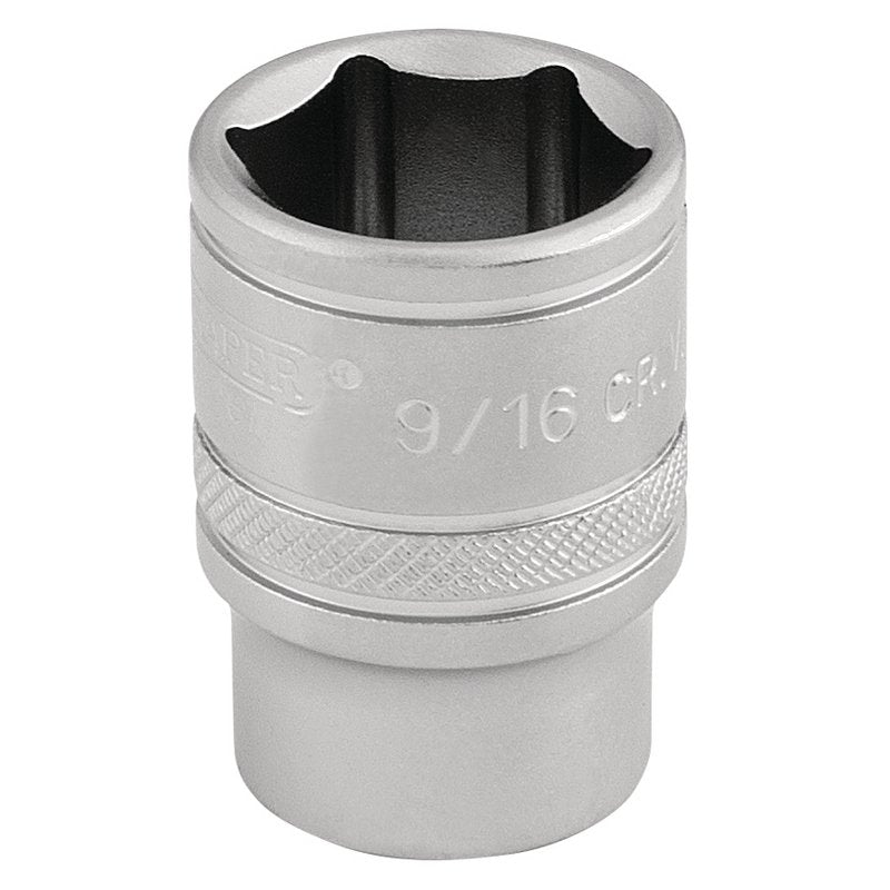 Draper 6 Point Imperial Socket 3/8" Sq Dr 9/16" Knurled Ring Chrome 16571