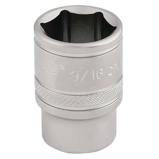 Draper 6 Point Imperial Socket 3/8" Sq Dr 9/16" Knurled Ring Chrome 16571