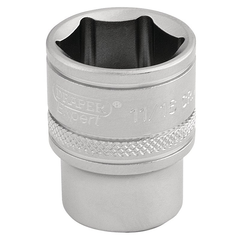 Draper 6 Point Imperial Socket 3/8" Sq Dr 1/16" Knurled Ring Chrome 16573