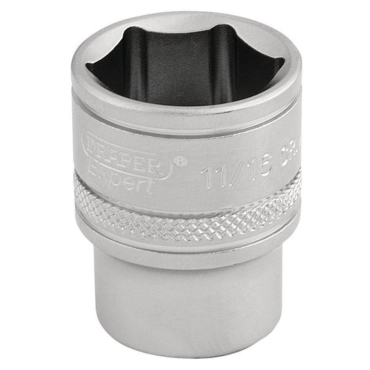 Draper 6 Point Imperial Socket 3/8" Sq Dr 1/16" Knurled Ring Chrome 16573