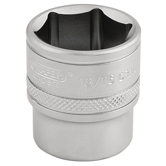 Draper 6 Point Imperial Socket 3/8" Sq Dr 13/16" Knurled Ring Chrome 16575