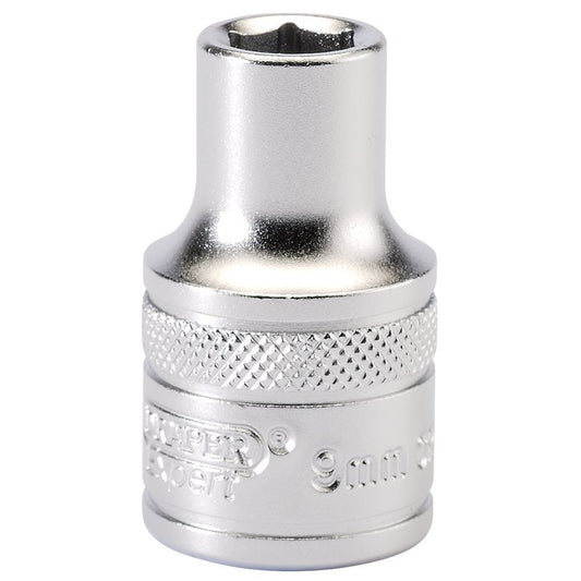Draper 9mm 1/2"D 6 Point Metric Socket Standard Length Chrome 16597