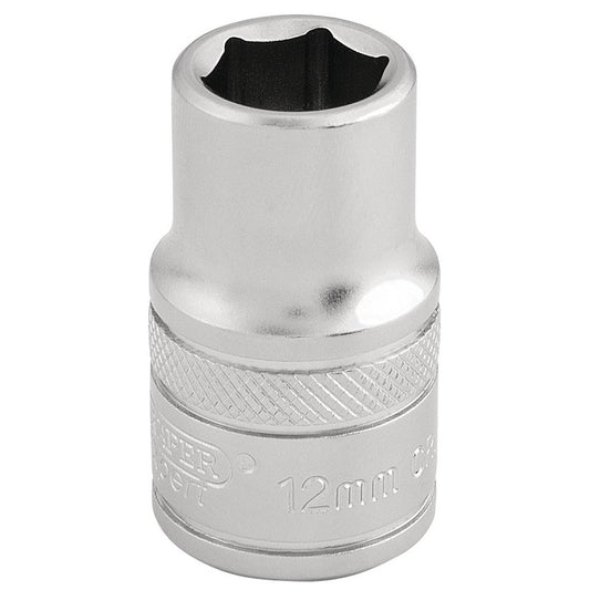 Draper 12mm 1/2"D 6 Point Metric Socket Standard Length Chrome 16601