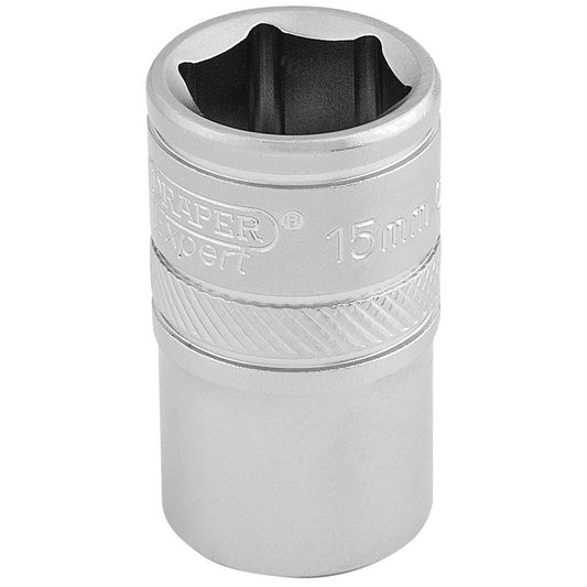 Draper 15mm 1/2"D 6 Point Metric Socket Standard Length Chrome 16605