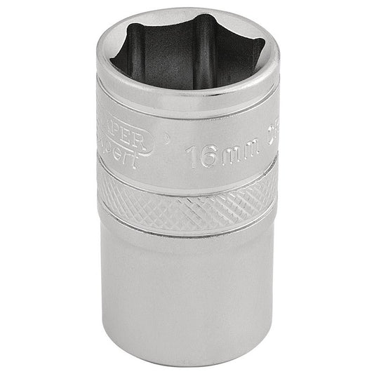 Draper 16mm 1/2"D 6 Point Metric Socket Standard Length Chrome 16606