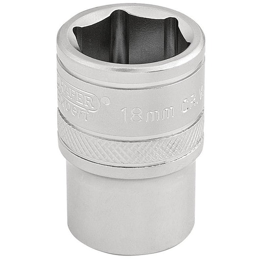 Draper 18mm 1/2"D 6 Point Metric Socket Standard Length Chrome 16608