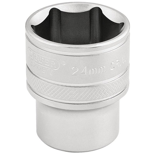 Draper 24mm 1/2"D 6 Point Metric Socket Standard Length Chrome 16615