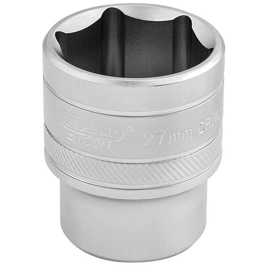 Draper 27mm 1/2"D 6 Point Metric Socket Standard Length Chrome 16618