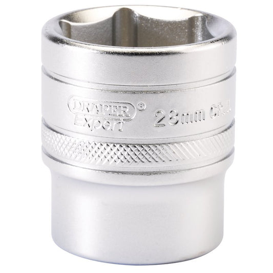 Draper 28mm 1/2"D 6 Point Metric Socket Standard Length Chrome 16619
