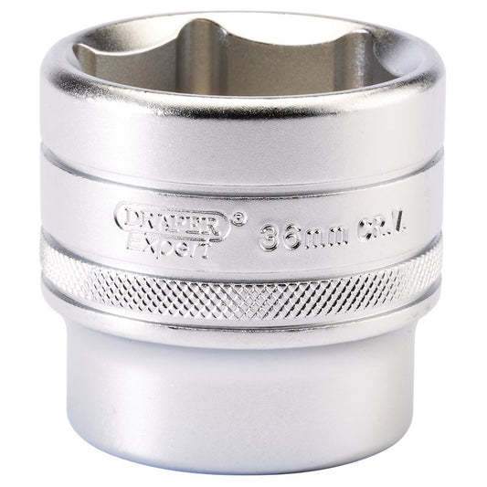 Draper 36mm 1/2"D 6 Point Metric Socket Standard Length Chrome 16623