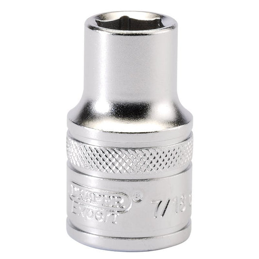 Draper 6 Point Imperial Socket 1/2" Sq Dr 7/16" Knurled Ring Chrome 16625
