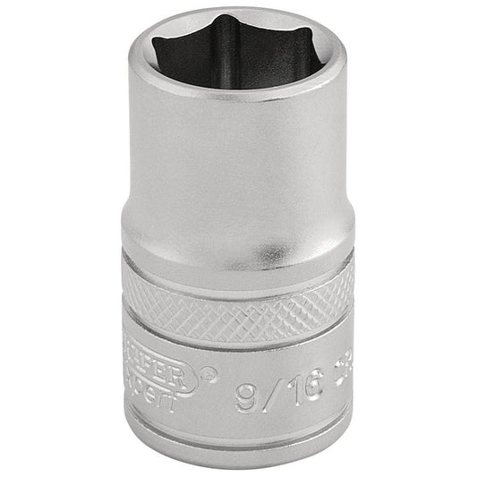 Draper 6 Point Imperial Socket 1/2" Sq Dr 9/16" Knurled Ring Chrome 16627