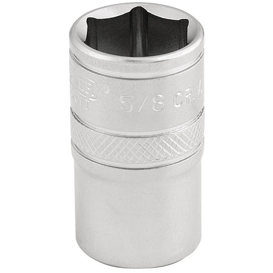 Draper 6 Point Imperial Socket 1/2" Sq Dr 5/8" Knurled Ring Chrome 16628