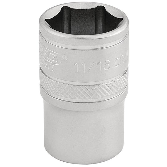 Draper 6 Point Imperial Socket 1/2" Sq Dr 11/16" Knurled Ring Chrome 16630