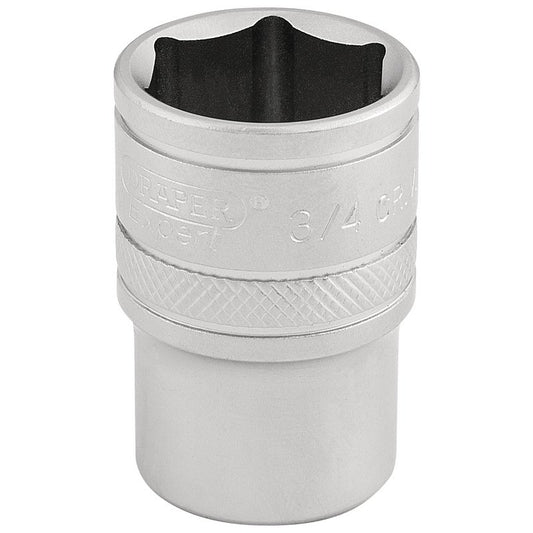 Draper 6 Point Imperial Socket 1/2" Sq Dr 3/4" Knurled Ring Chrome 16631