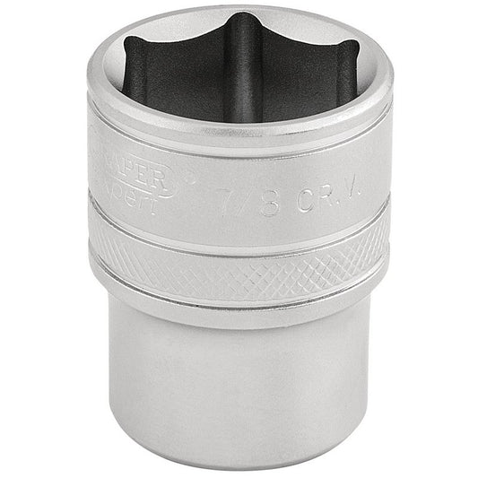 Draper 6 Point Imperial Socket 1/2" Sq Dr 7/8" Knurled Ring Chrome 16632