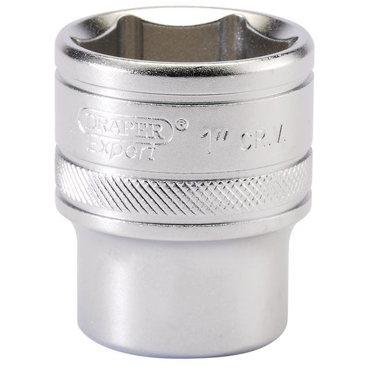 Draper 6 Point Imperial Socket 1/2" Sq Dr 1" Knurled Ring Chrome 16634