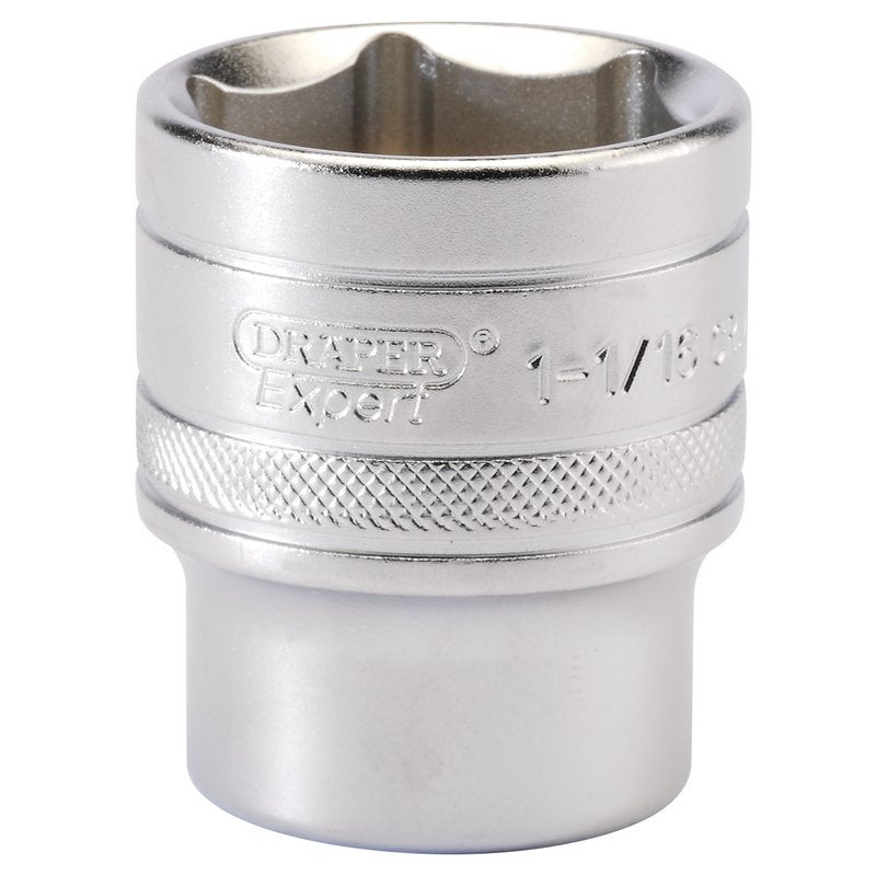 Draper 6 Point Imperial Socket 1/2" Sq Dr 1.1/16" Knurled Ring Chrome 16635