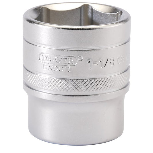 Draper 6 Point Imperial Socket 1/2" Sq Dr 1.1/8" Knurled Ring Chrome 16636