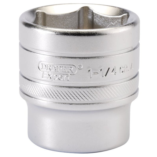 Draper 6 Point Imperial Socket 1/2" Sq Dr 1.1/4" Knurled Ring Chrome 16639
