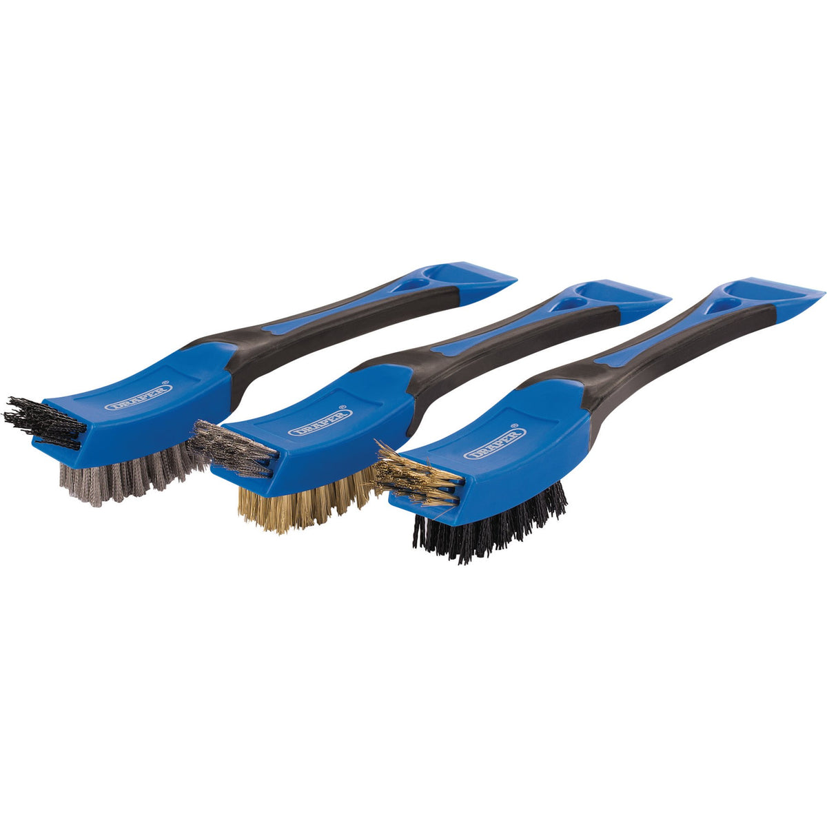 Draper Mini Wire Brush Set 3 Piece 210mm Nylon Stainless & Brass Bristles 17186