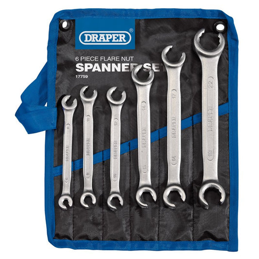 Draper Metric Flare Nut Pipe Spanner Set 6 Piece Chrome Plated 17759