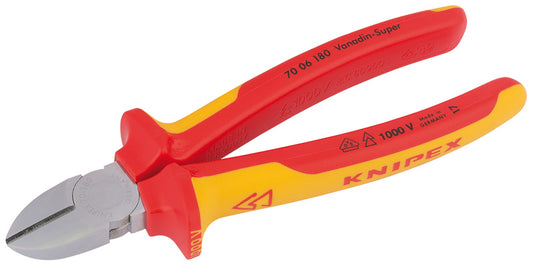 Knipex Diagonal Side Cutter 180mm insulated handles with slip guards 70 06 180SB
