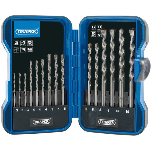 Draper TCT Masonry Drill Bit Set 15 Piece Carbon Steel With Carbide Tip 18550