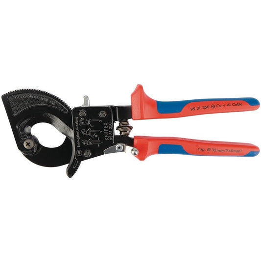 Knipex Ratchet Action Cable Cutter 250mm two-stage ratchet drive 18555