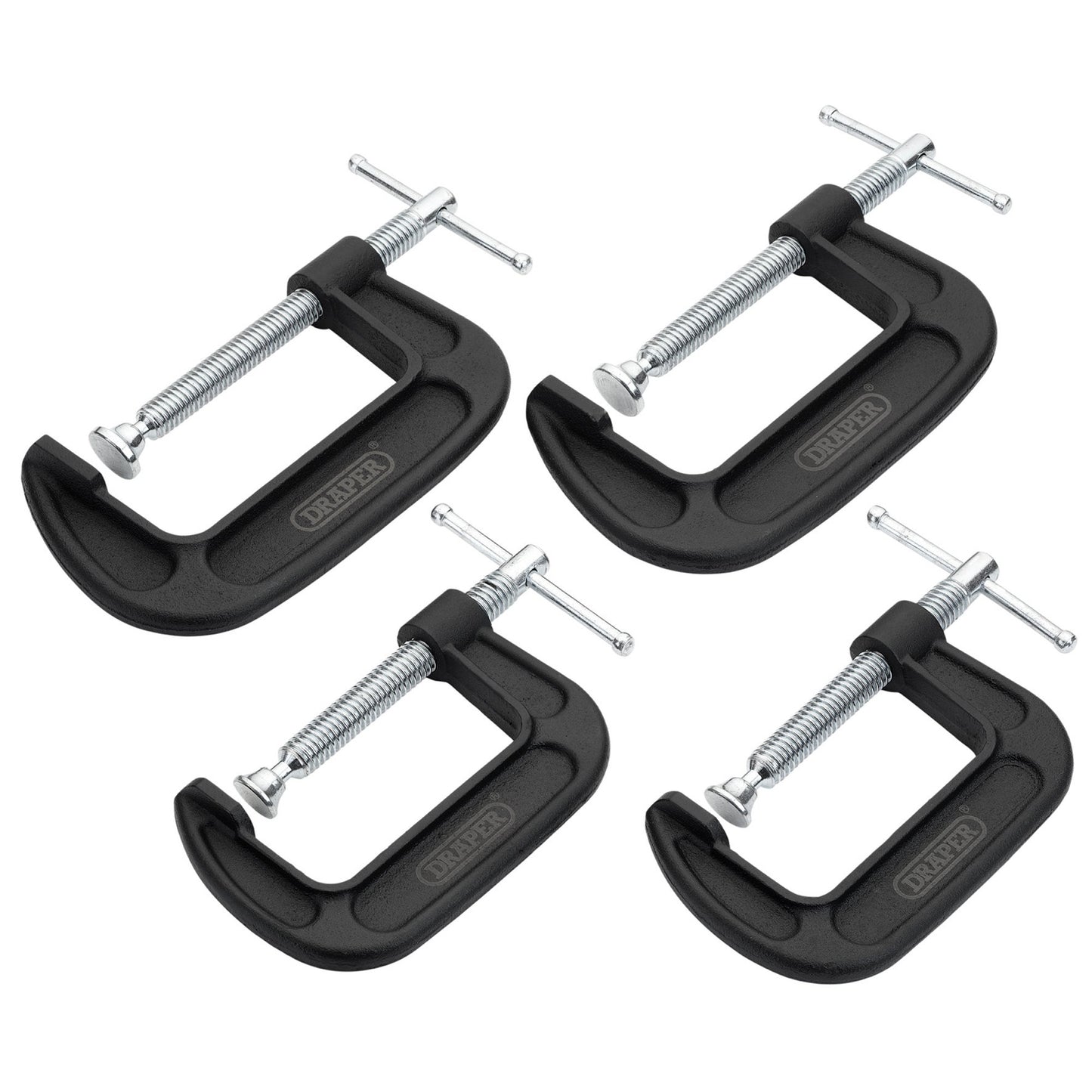 Draper Heavy Duty G-Clamp Set 4 Piece Capacity 76, 100mm Throat 50, 55mm 18992