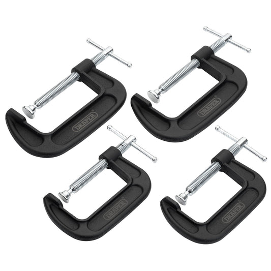 Draper Heavy Duty G-Clamp Set 4 Piece Capacity 76, 100mm Throat 50, 55mm 18992