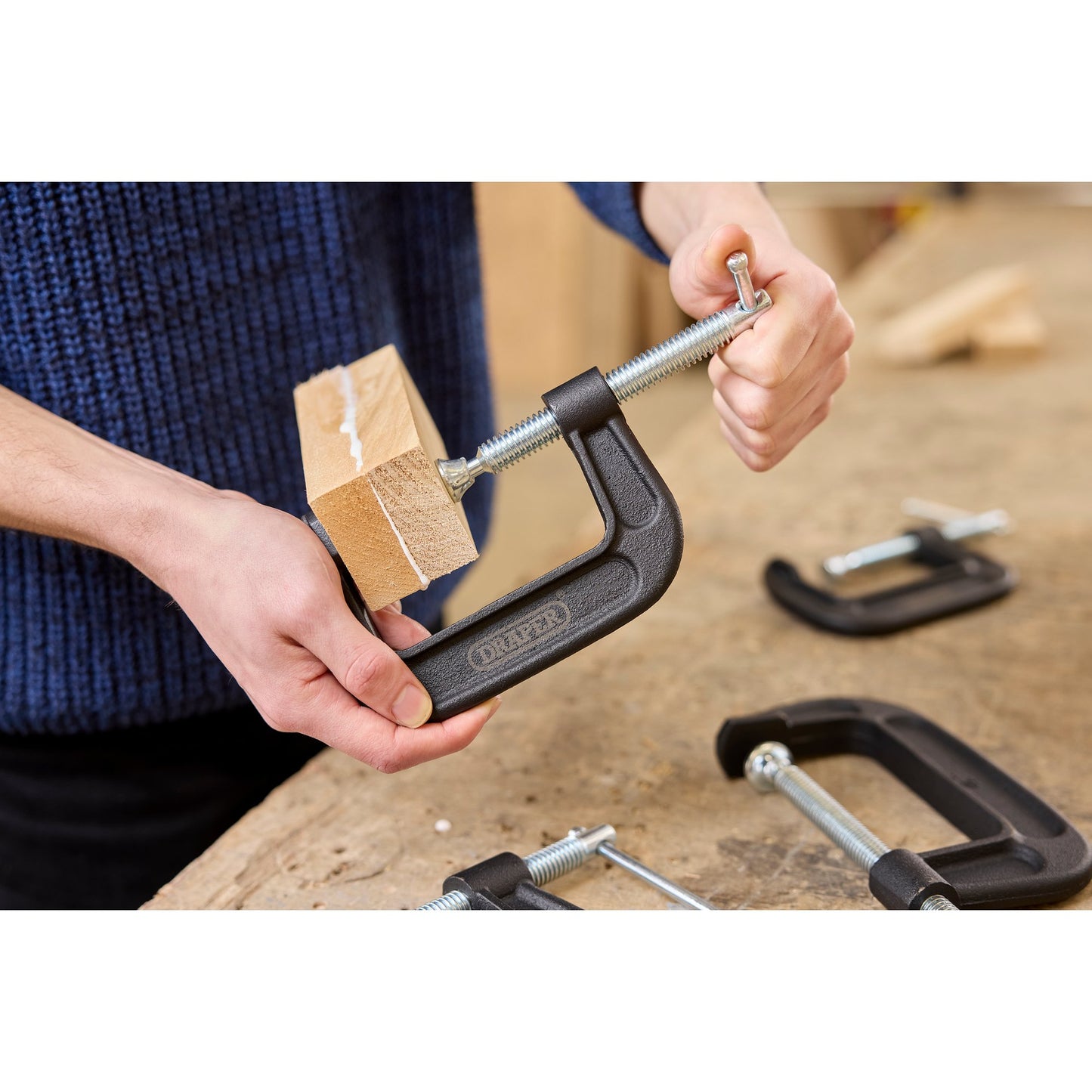 Draper Heavy Duty G-Clamp Set 4 Piece Capacity 76, 100mm Throat 50, 55mm 18992