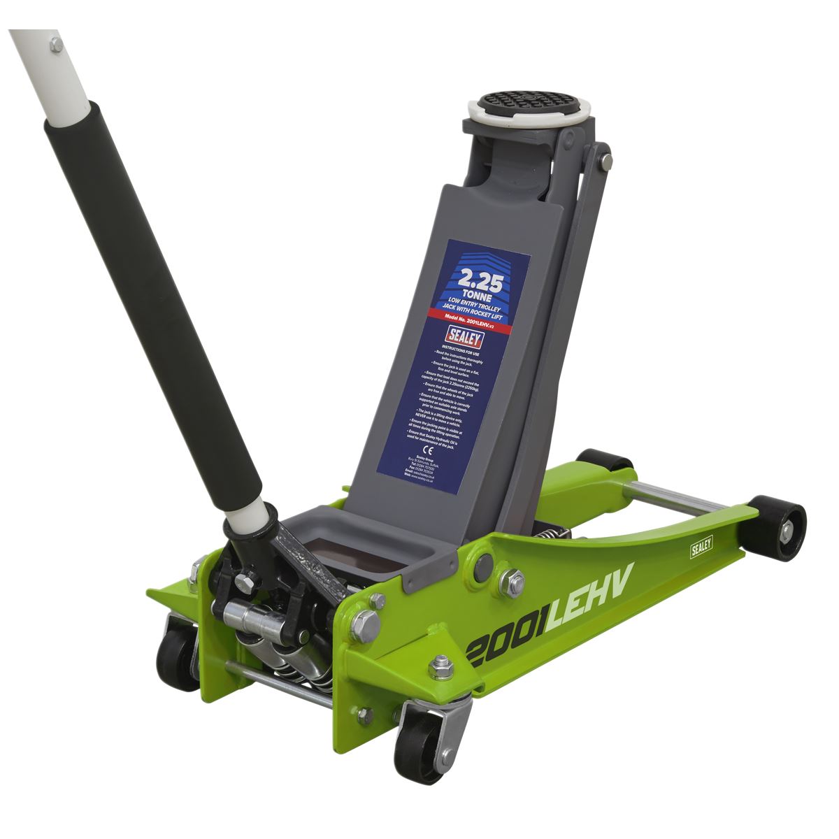 Sealey Trolley Jack 2.25 Tonne Low Profile Rocket Lift Hi-Vis Green 2001LEHV