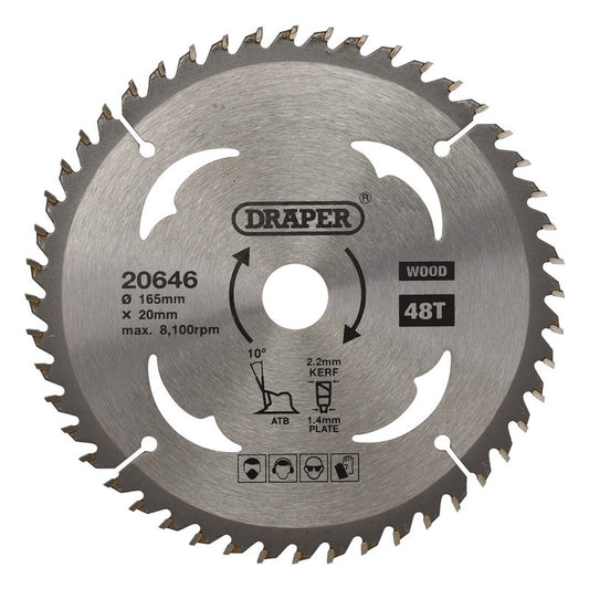 Draper TCT Circular Saw Blade for Wood 165 x 20mm 48T 20646