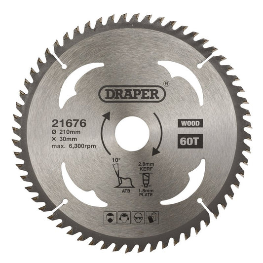 Draper TCT Circular Saw Blade for Wood 210 x 30mm 60T 21676
