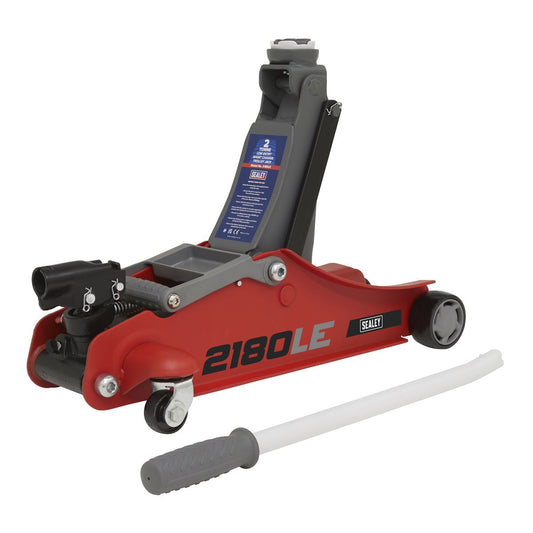 Sealey 180� Handle Trolley Jack 2 Tonne Low Profile Short Chassis - Red 2180LE