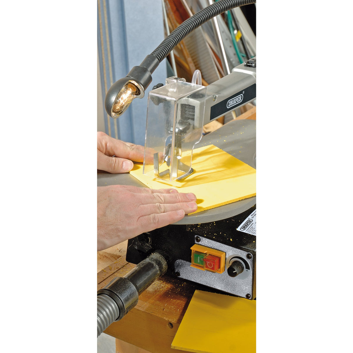 Draper 230V Variable Speed Scroll With Worklight Table 415 x 255mm 90W 22791