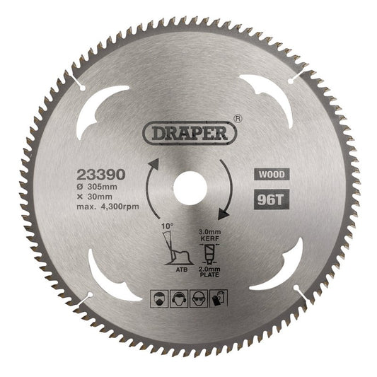 Draper TCT Circular Saw Blade for Wood 305 x 30mm 96T 23390