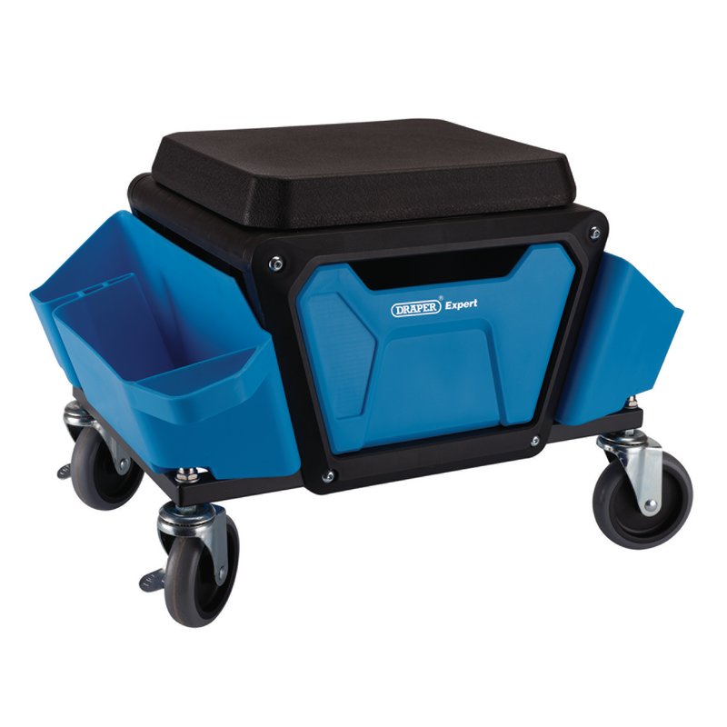 Draper Expert Work Stool Blue Foam Padded H 375 L 535 W 420mm Side Storage 23716