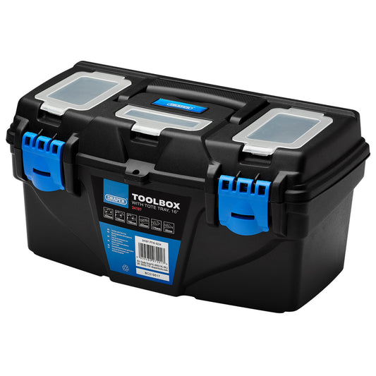 Draper Plastic Toolbox with Tote Tray 16" Integrated Handle & Lockable 24197