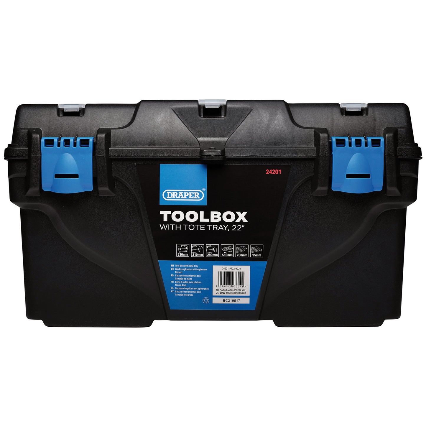 Draper Plastic Toolbox with Tote Tray 22" Integrated Handle & Lockable 24201