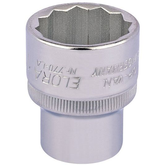 Elora Bi-Hexagon Socket 1/2"D 1" Chrome Plated Hardened And Tempered 24476
