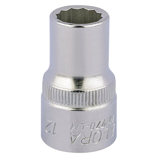 Elora Bi-Hexagon Socket 1/2"D 12mm Chrome Plated Hardened And Tempered 24575