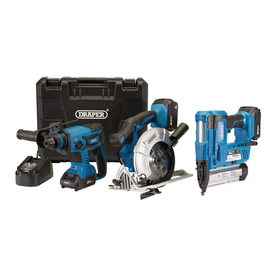 Draper D20 20V Cordless Kit SDS+ Rotary Hammer Drill Circular Saw & Nailer 24589