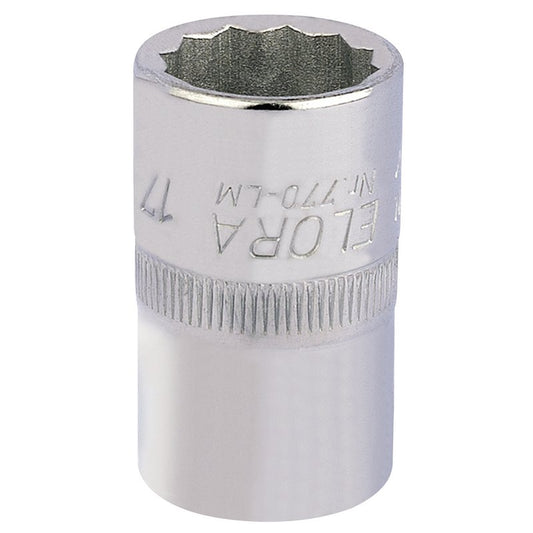 Elora Bi-Hexagon Socket 1/2"D 17mm Chrome Plated Hardened And Tempered 24624