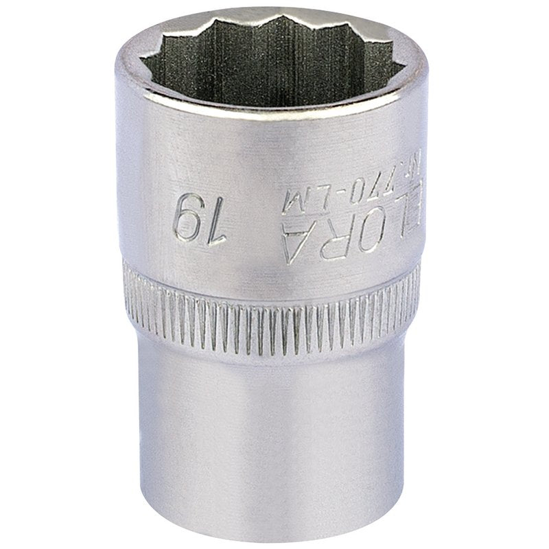 Elora Bi-Hexagon Socket 1/2"D 19mm Chrome Plated Hardened And Tempered 24640