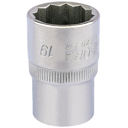 Elora Bi-Hexagon Socket 1/2"D 19mm Chrome Plated Hardened And Tempered 24640