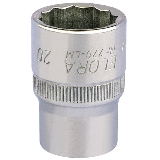 Elora Bi-Hexagon Socket 1/2"D 20mm Chrome Plated Hardened And Tempered 24658