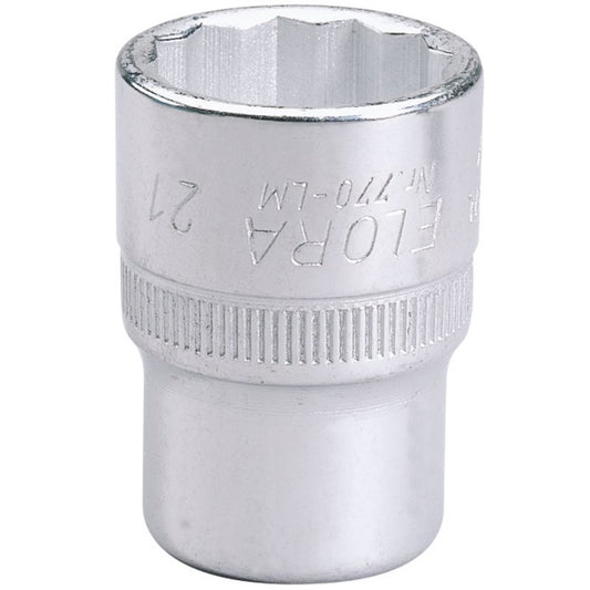 Elora Bi-Hexagon Socket 1/2"D 21mm Chrome Plated Hardened And Tempered 24666