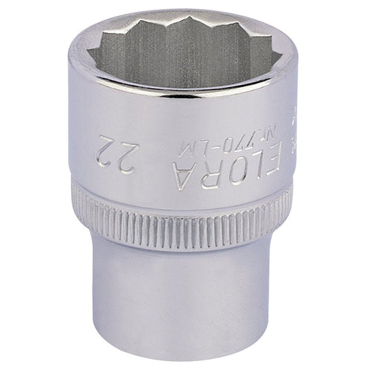 Elora Bi-Hexagon Socket 1/2"D 22mm Chrome Plated Hardened And Tempered 24674